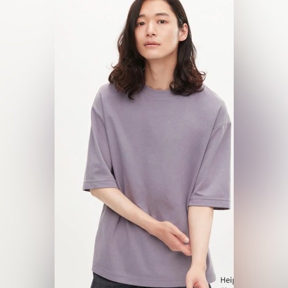 U AIRism Cotton Oversized Crew Neck T-Shirt purple  XS - Picture 1 of 4
